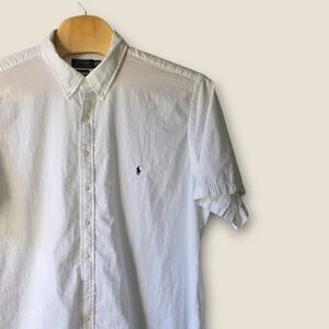 Polo Ralph Lauren Mens White Seersucker Button Down Shirt Untucked Fit Size 3TG